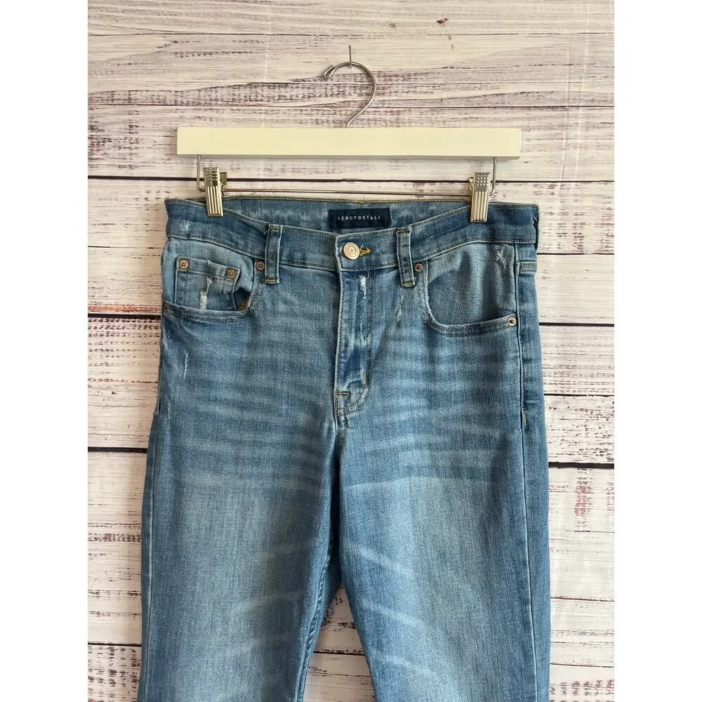 AREOPOSTALE HIGH RISE FLARE LEG JEANS MEDIUM LIGHT BLUE SIZE 8